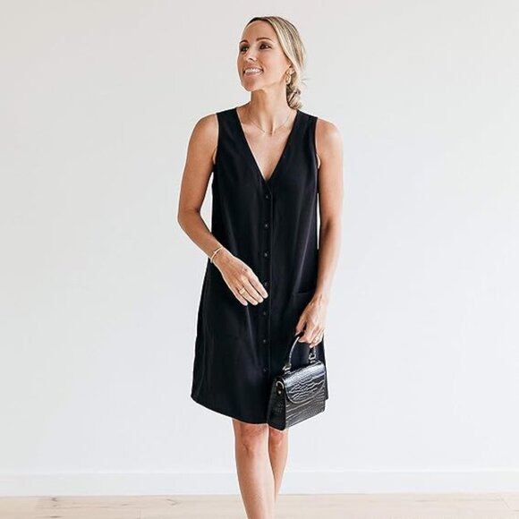The Drop x Jacey Duprie Black Sleeveless V-Neck Dress - Picture 1 of 4